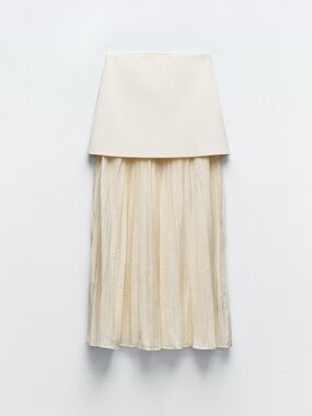 NWT - ZARA mixed pleated knit Skirt - size S - cream & midi
